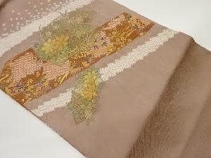 絞り金彩鹿の子に地紙・花々模様刺繍名古屋帯